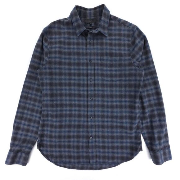 NEW Vince Classic Fit Shadow Plaid Button-up Flannel Shirt Coastal Twill Minimal - Picture 1 of 9